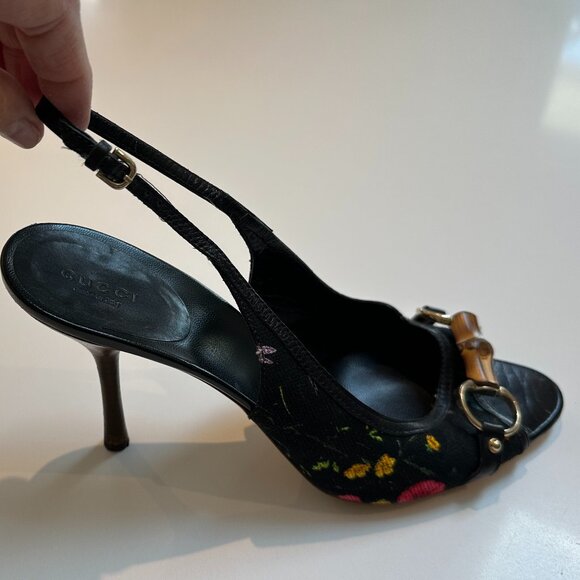 Pre-Owned Gucci Flora Bamboo Open Toes Pumps - Picture 4 of 6